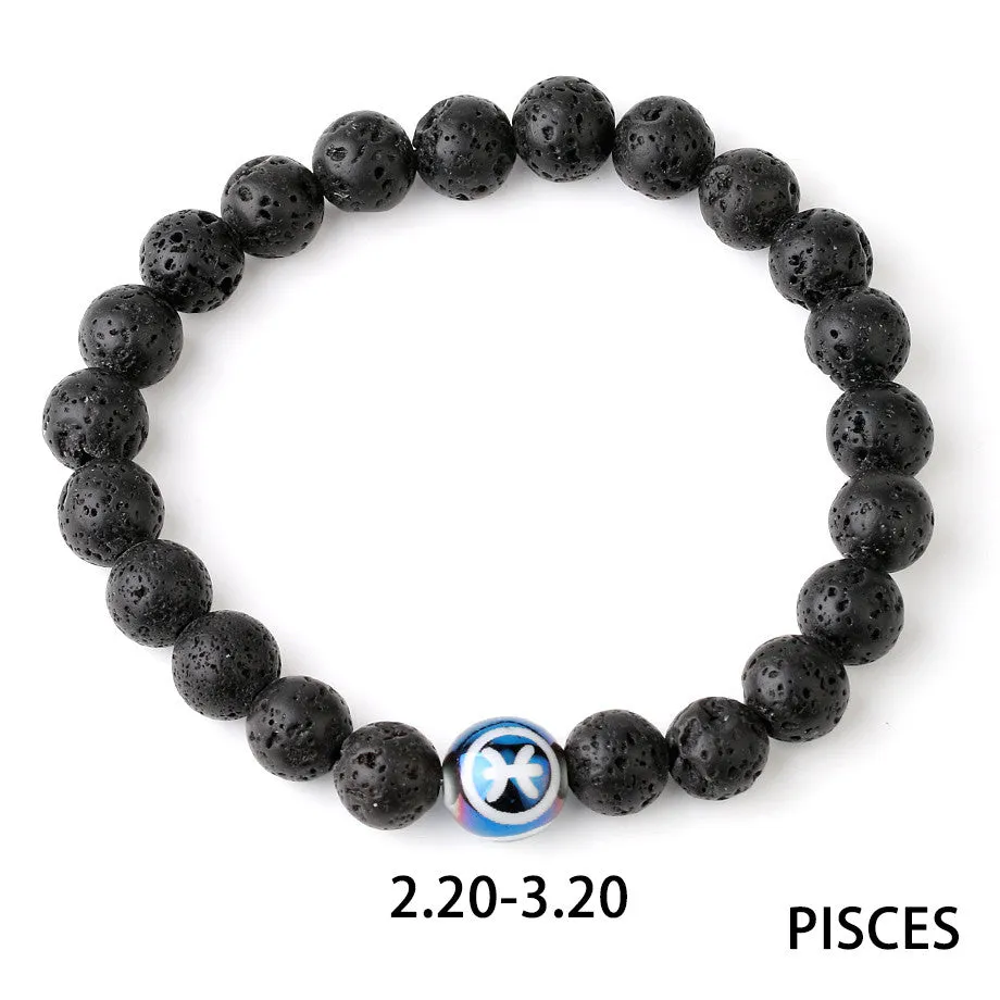 Zodiac Couple Natural Lava Stone Bracelet